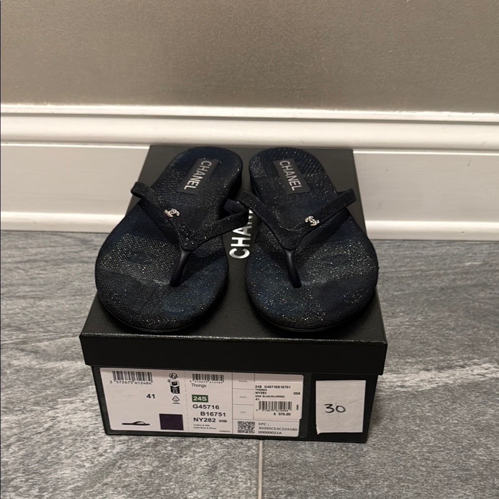 CHANEL Glittery Black Sandals EUR 41